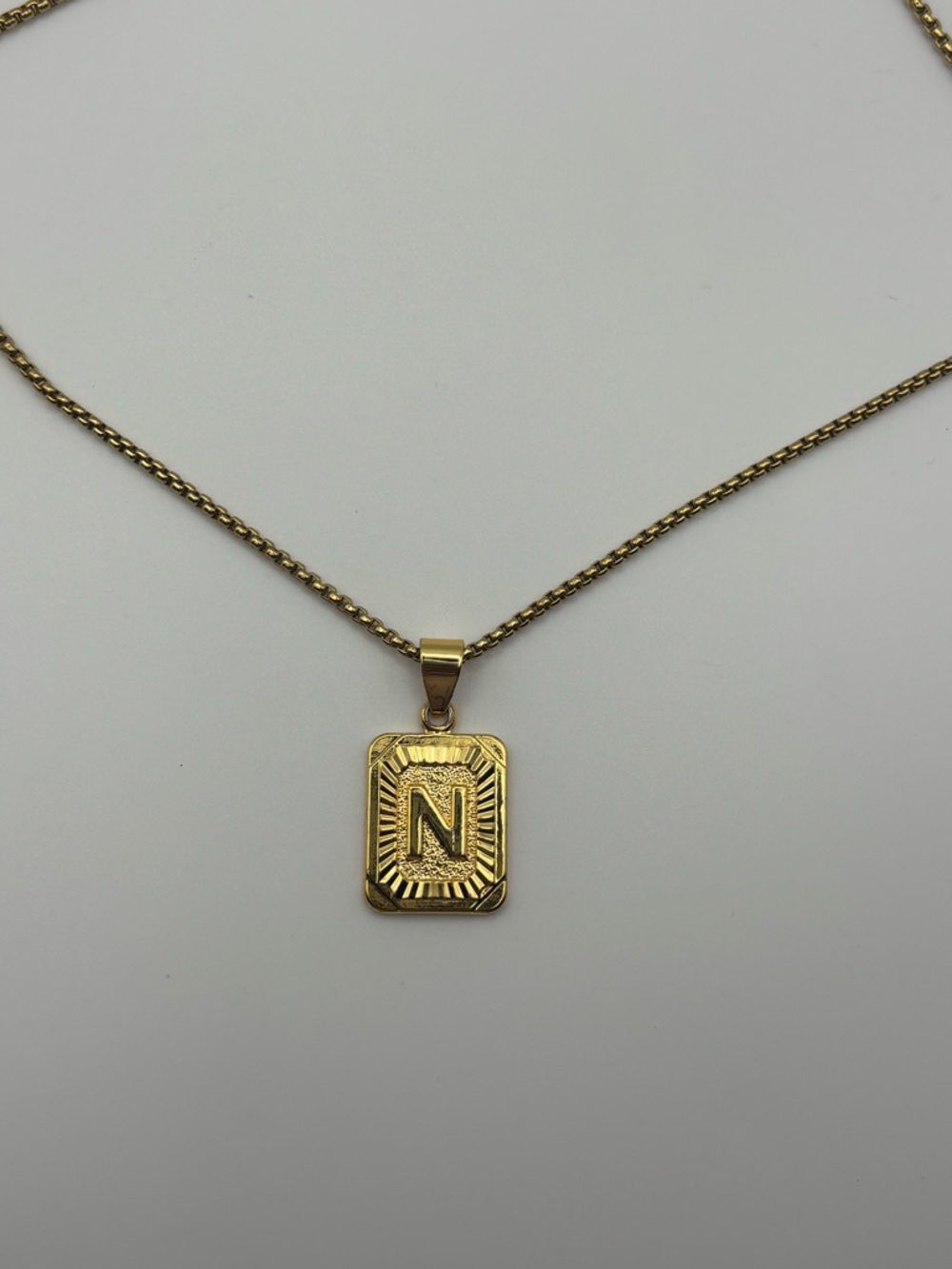 Gold Initial 'N' Rectangle Pendant Necklace - Women Jewelry